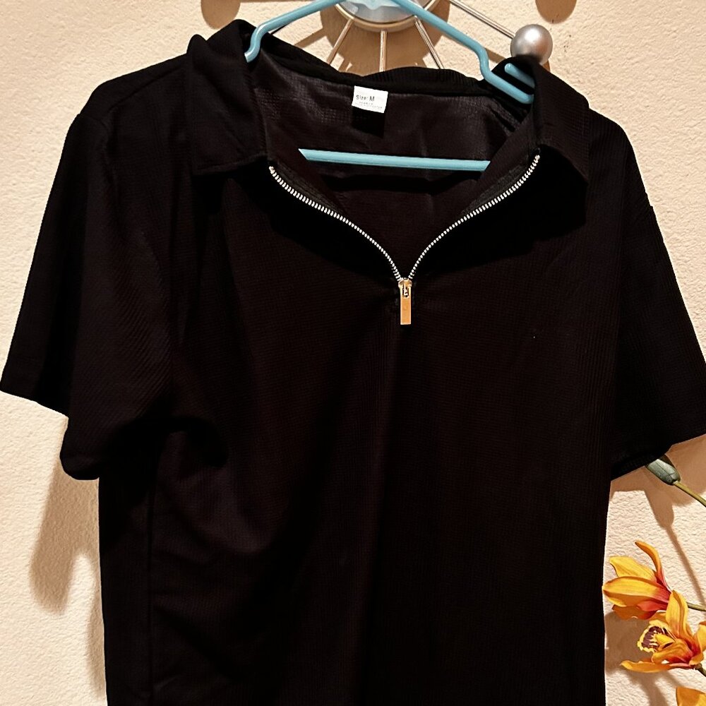 Target Summer Black Ribbed Quarter Zip Shirt